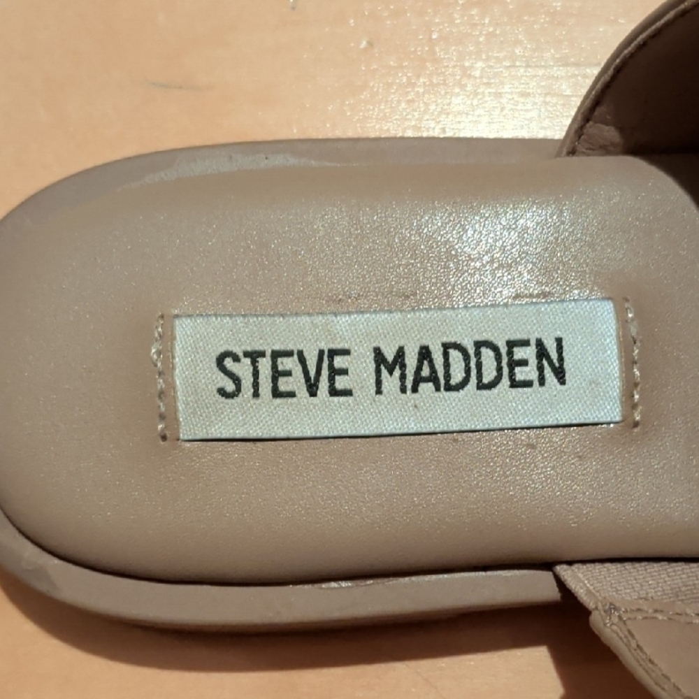 Steve Madden Ariellah Chain Sandals 6.5M Taupe Square Toe Slides - Picture 6 of 8